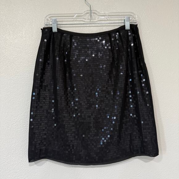 Ann Taylor Petites Black Sequin Mini Skirt Party Cocktail Clubbing Y2K Size 6P - Picture 2 of 4
